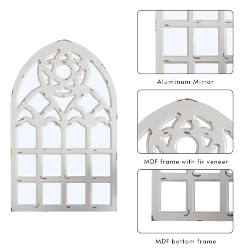 Arched Window Mirror Wood Framed Retro Farmhouse Decor White 23.6x38x1.2 k7
