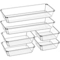 6 Pack Large Clear Plastic Drawer Organizer Trays, Desk Drawer Organizers and Storage Dividers, Non-Slip Storage Bins for Jewelry, Snacks, Office, Bathroom, Bedroom and Kitchen