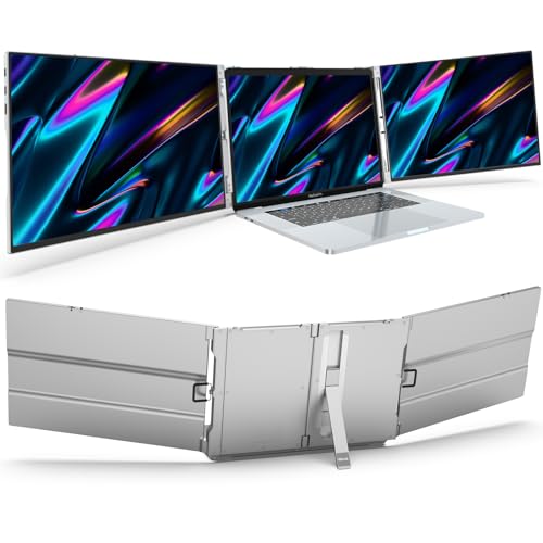 Oiiwak 16inch Triple Portable Monitor for Laptop, Aluminum Alloy 1200P Tri-Screen Monitor Extender with HDMI & USB-C Ports,Compatible with Mac & Windows 15-17.3" Laptop-OK16