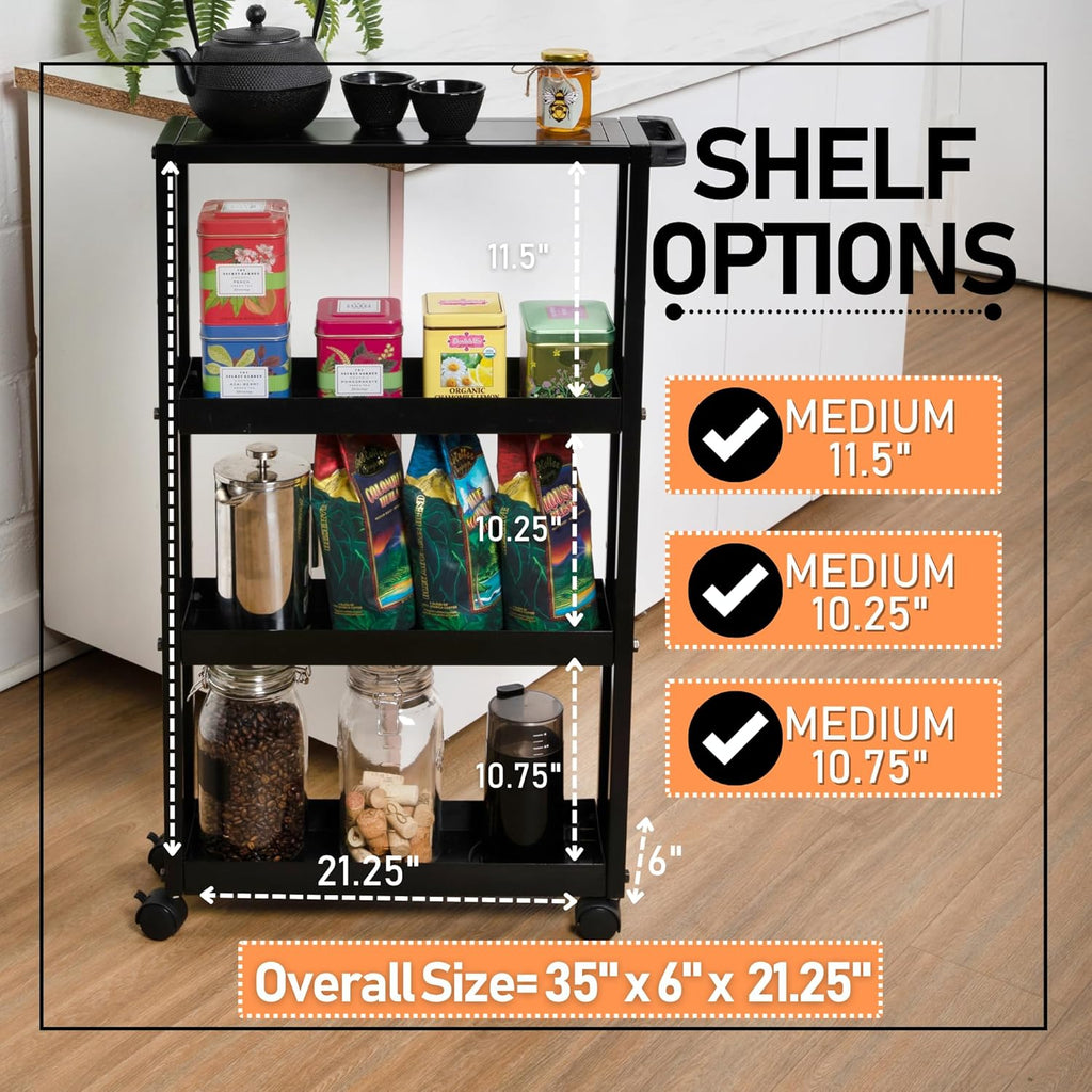 Metal Rolling Storage Cart with Wheels 4 Tier Black k7