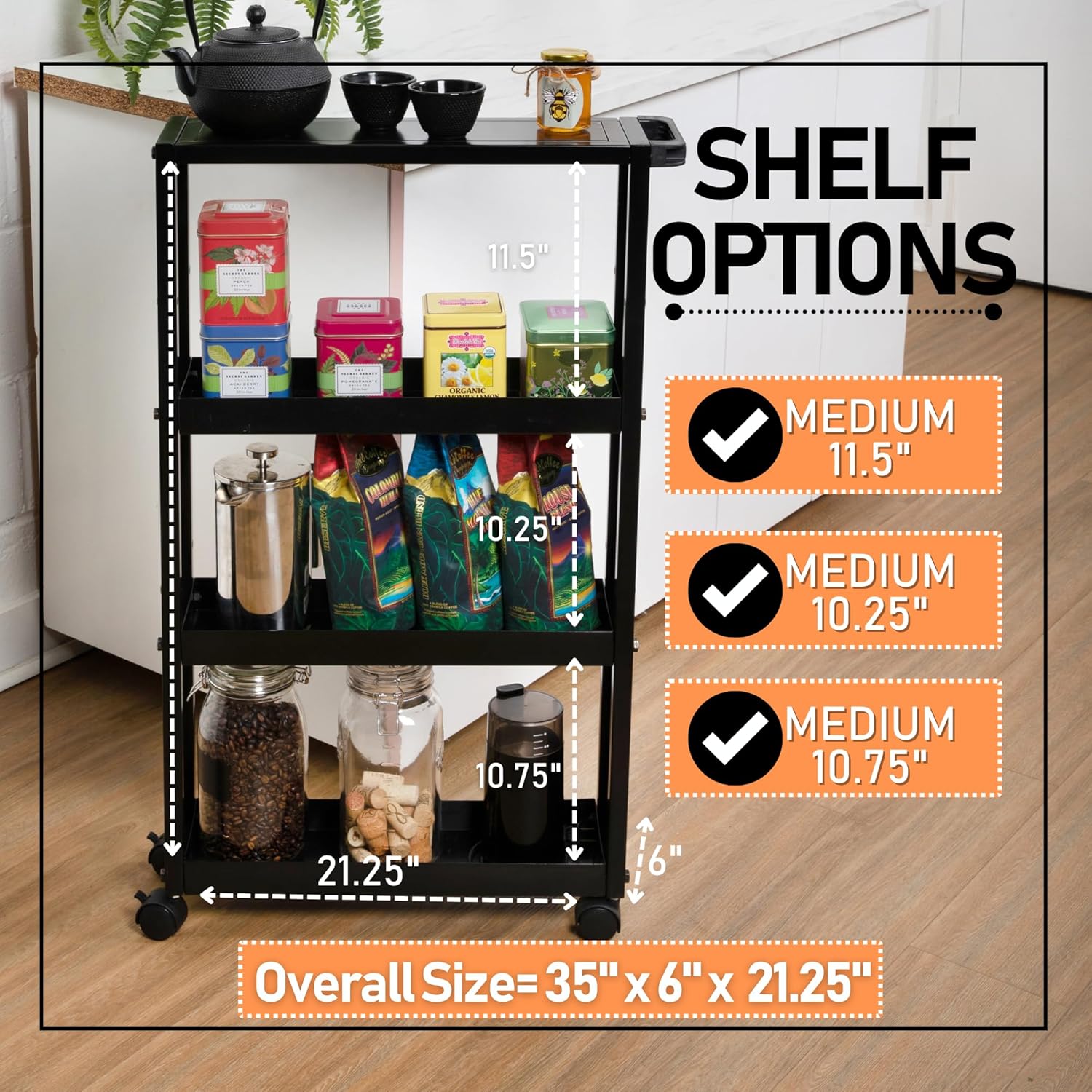 Metal Rolling Storage Cart with Wheels 4 Tier Black k7