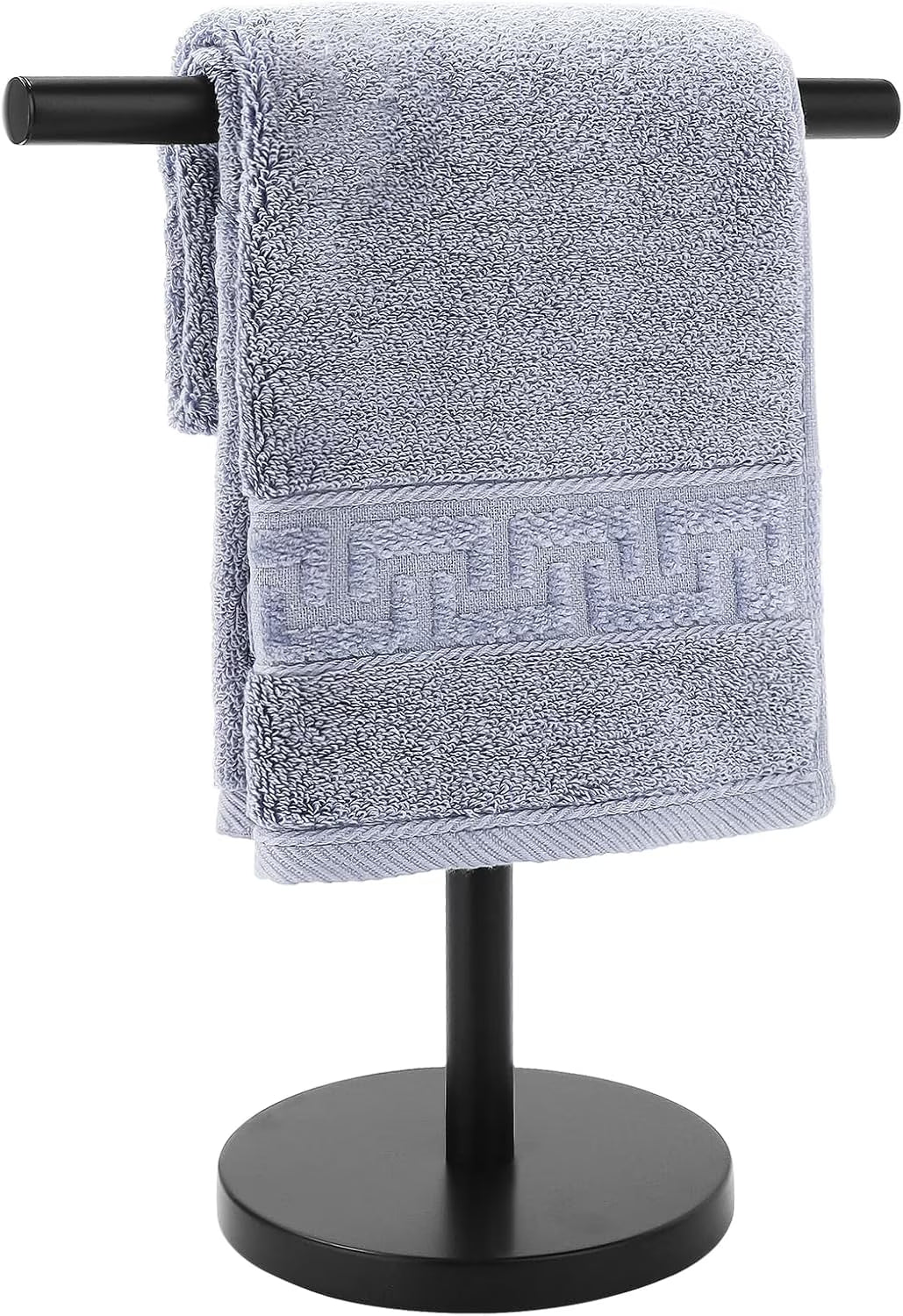 T-Shape Bath Hand Towel Holder Stand, Stainless Steel Free Standing Hand Towel Rack with Heavy Base, for Bathroom Kitchen &amp; Countertop, Matte Black
