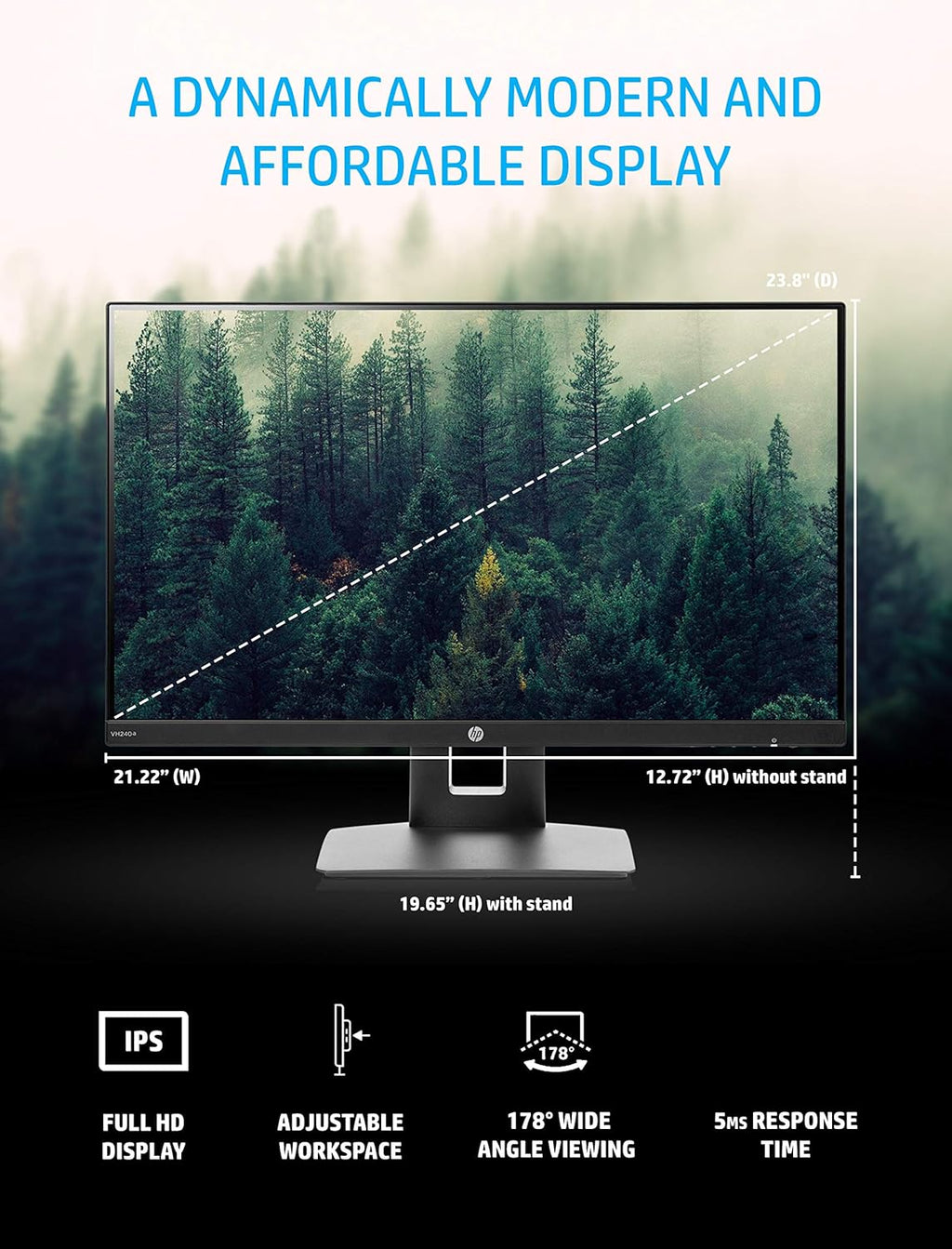23.8" Full HD IPS LED Monitor with Built-In Speakers and VESA Mounting, HDMI & VGA Ports k7