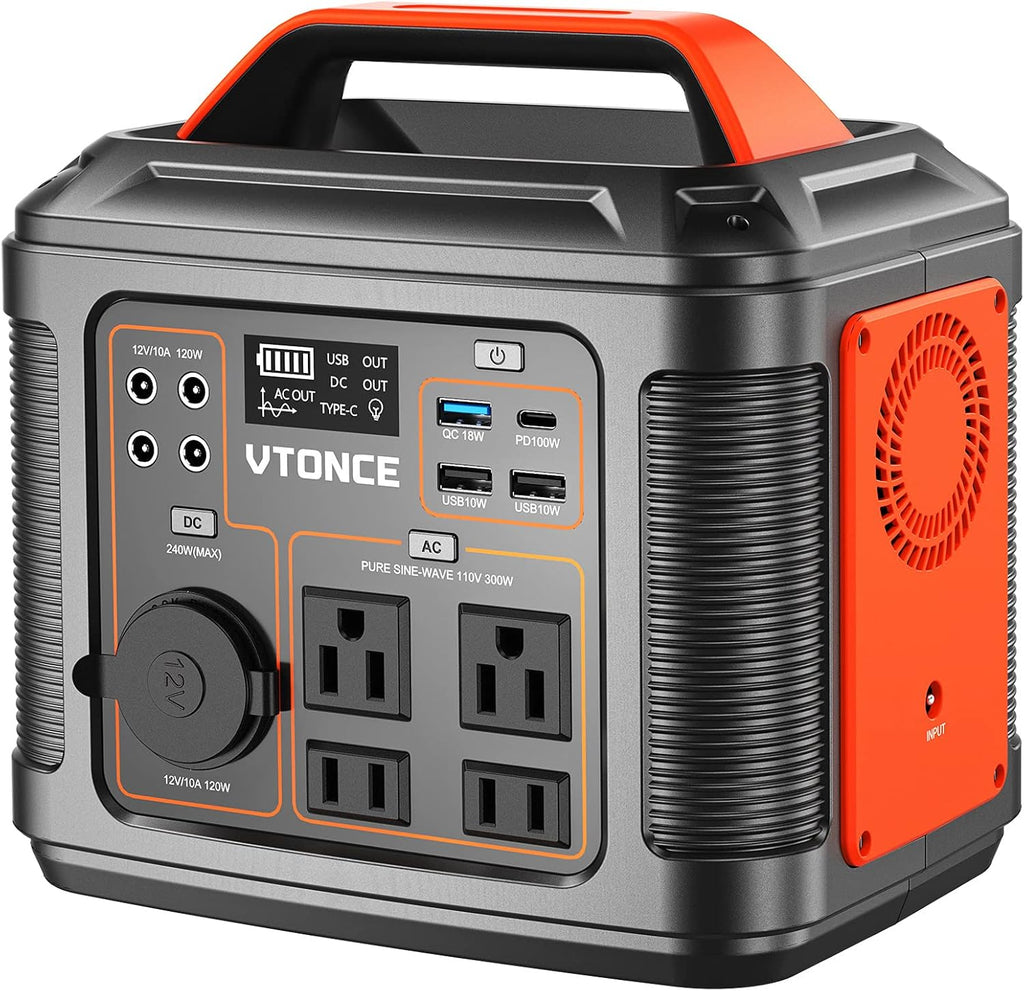 Portable Power Station 300W, VTONCE 296Wh Solar Generator Quick Charge / 110V AC Outlets / DC Ports and LED Flashlight, Emergency Backup Lithium Battery for Home Outdoor Travel Camping Hunting Blackout