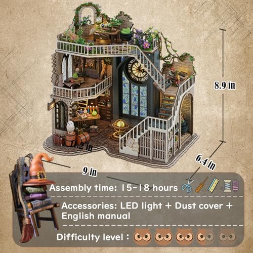 DIY Dollhouse Wooden Furniture Kit with Dust Cover and Music Box a7