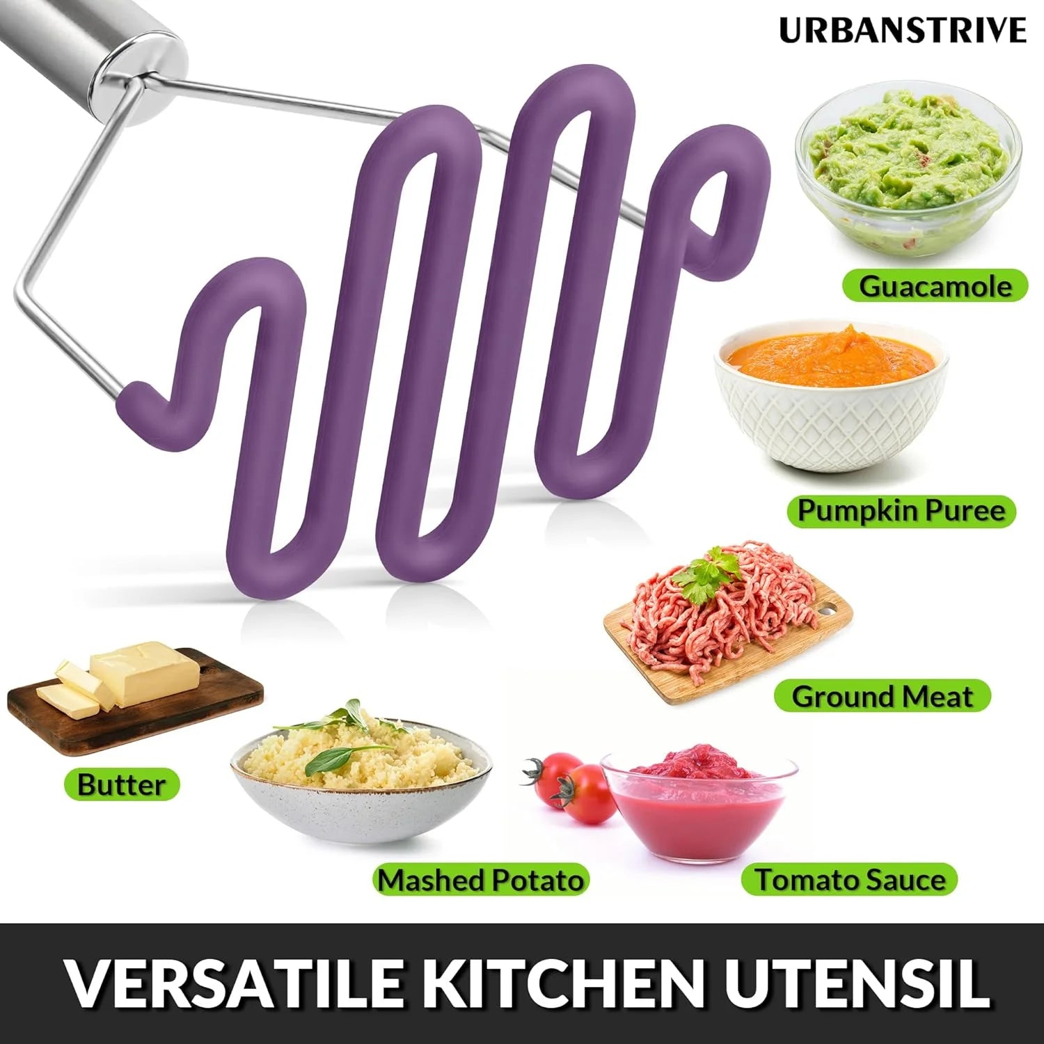 Silicone potato masher with stainless steel core a7