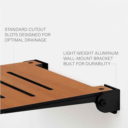 Shower Bench Seat 18 inch Folding Wall Mount Teak Silver a7