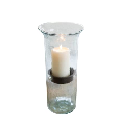 Glass Hurricane Pillar Candle Holder with Metal Insert k7