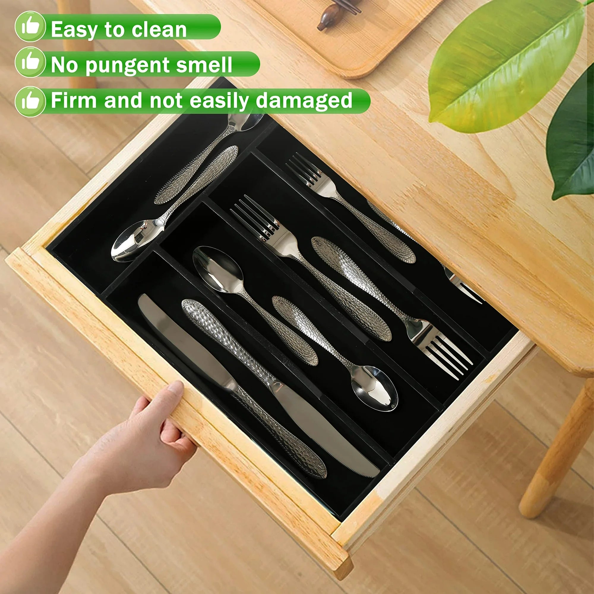 Bamboo Utensil Tray 5-Section Cutlery Holder k7p