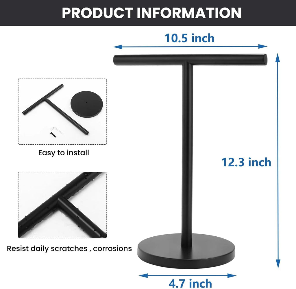 T-Shape Bath Towel Holder Stand Stainless Steel Matte Black k7