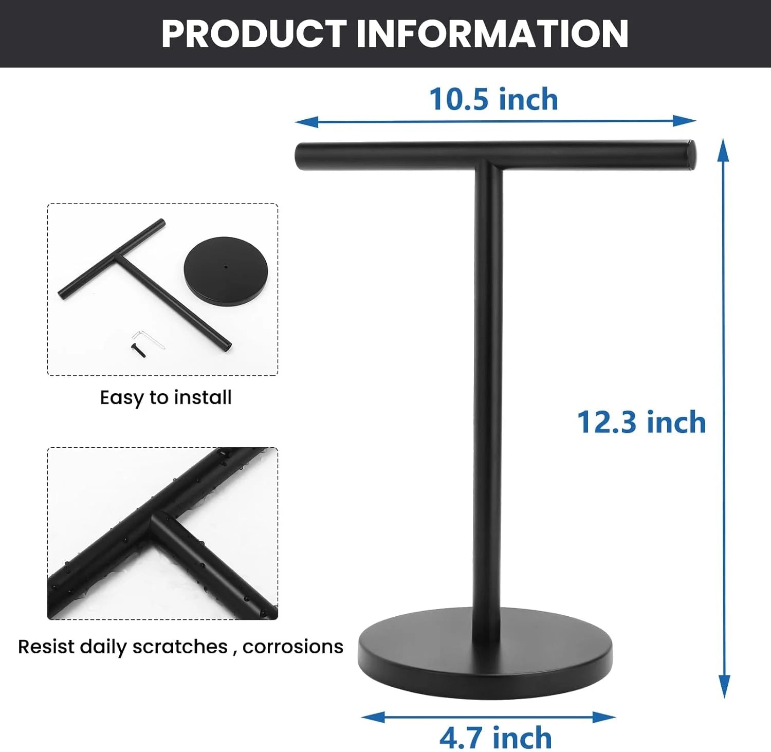T-Shape Bath Towel Holder Stand Stainless Steel Matte Black k7