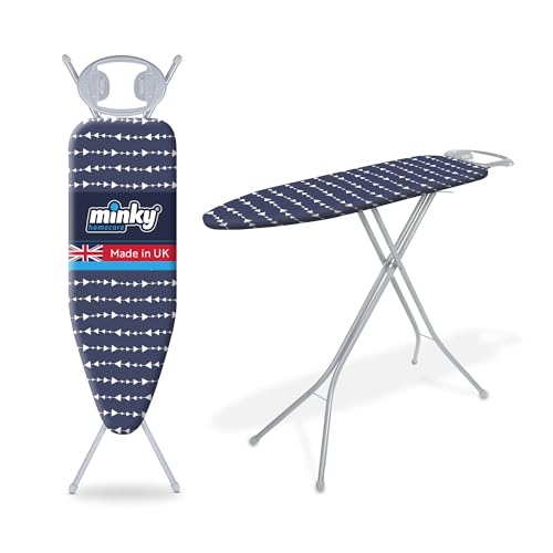 Minky Homecare Classic 4-Leg Ironing Board with Iron Rest - Freestanding Full Size Iron Board for Clothes Pressing with 43" x 14" Surface - Grey Honeycomb