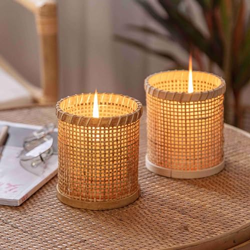 Rattan Woven Glass Candle Holder Vase Decor a7