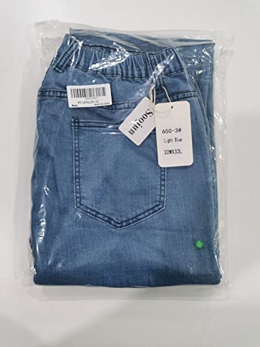 Mens Elastic Waist Jeans Relaxed Fit Zipper Button k7
