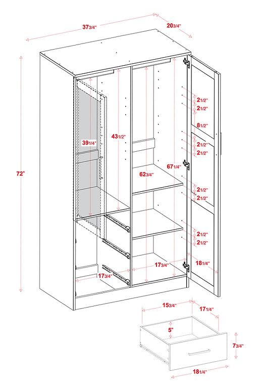 Solid Wood Wardrobe with Mirror Mocha 37.75" x 72" x 20.75" q7