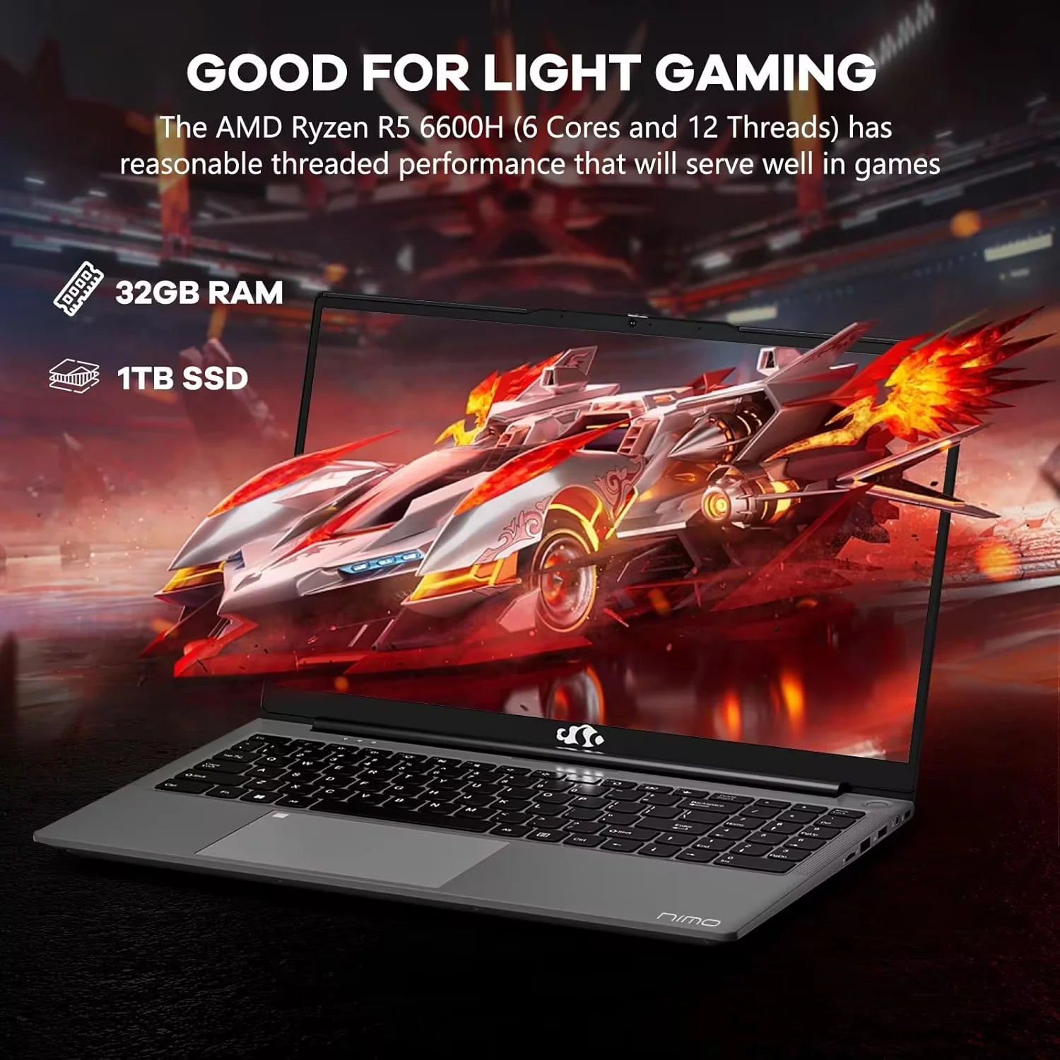 15.6" Gaming Laptop 6-Core Ryzen 5 32GB DDR5 1TB SSD Windows 11 FHD IPS k7