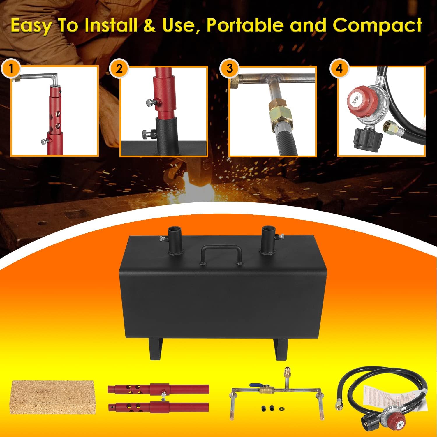 Propane Gas Forge Portable Double Burner Blacksmithing Large Capacity q7