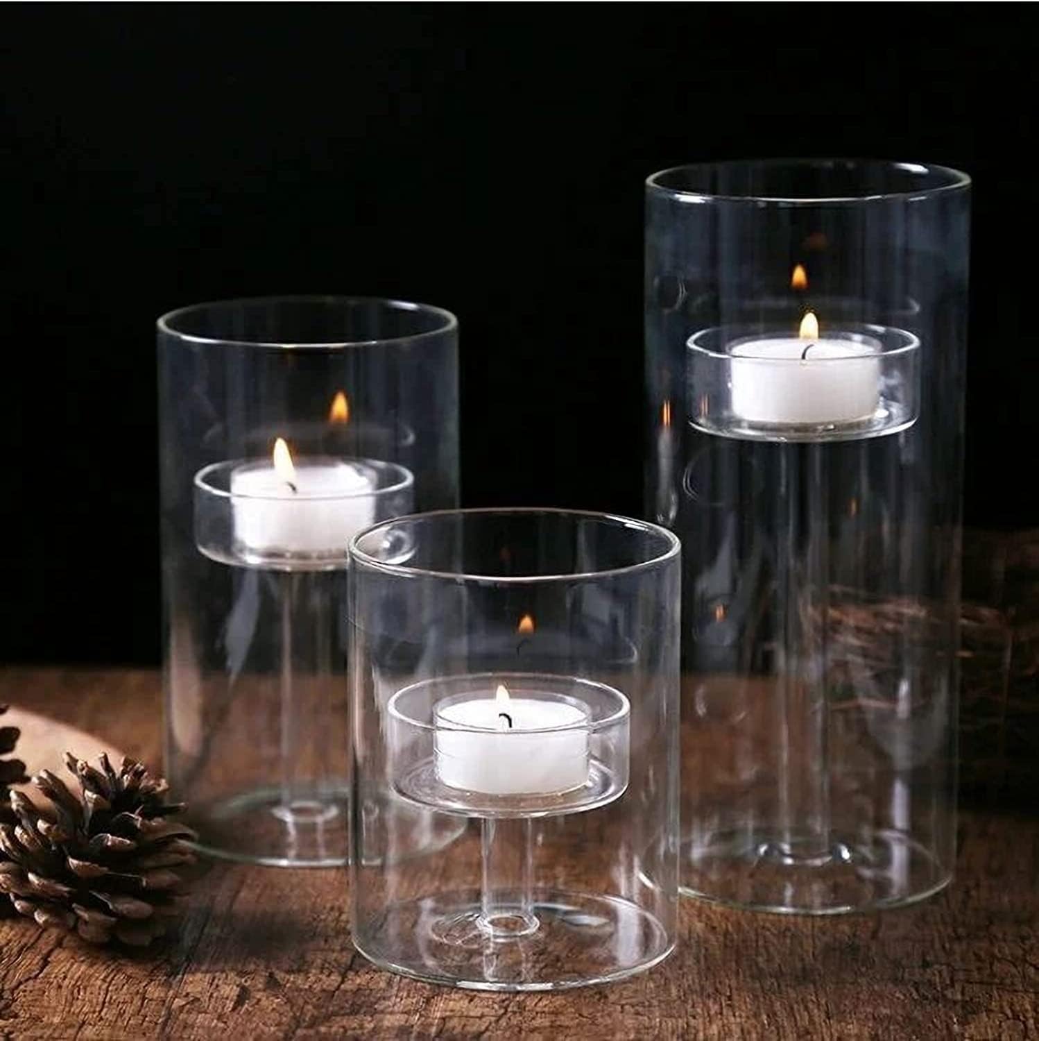 Cylinder Hurricane Candle Holder for Table Centerpieces, Set of 3 k7