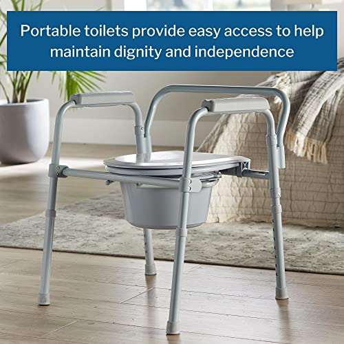 Folding Commode Chair with Bucket, Adjustable Height q7