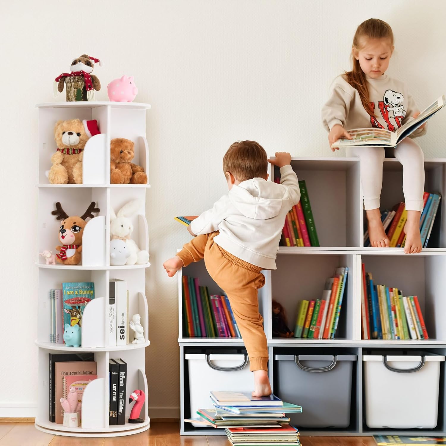 4 Tier Rotating Bookshelf Corner Organizer for Bedroom Living Room White k7m