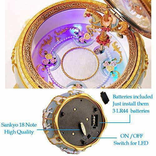 Carousel Horse Music Box LED Twinkling Resin Carved Mechanical Musical Box k7m