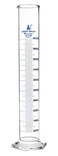 2000ml Graduated Measuring Cylinder, Cap. 2000ml., Class &B&, Hexagonal Base with Spout, Borosilicate Glass - Eisco Labs