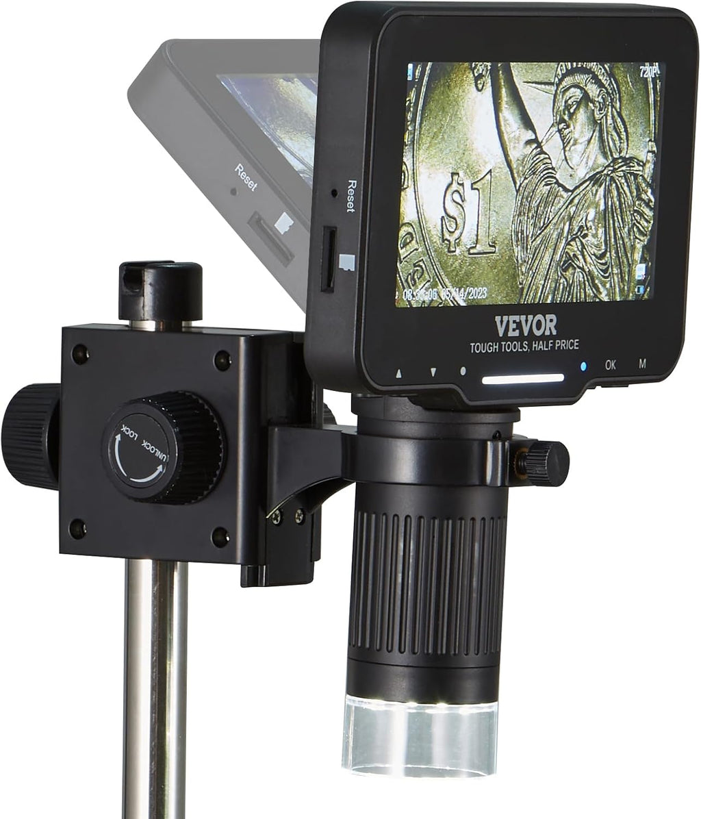 LCD Digital Microscope 4.3 IPS Screen 50X-1000X with 8 LED Lights, PC View, 32GB SD Card k7m