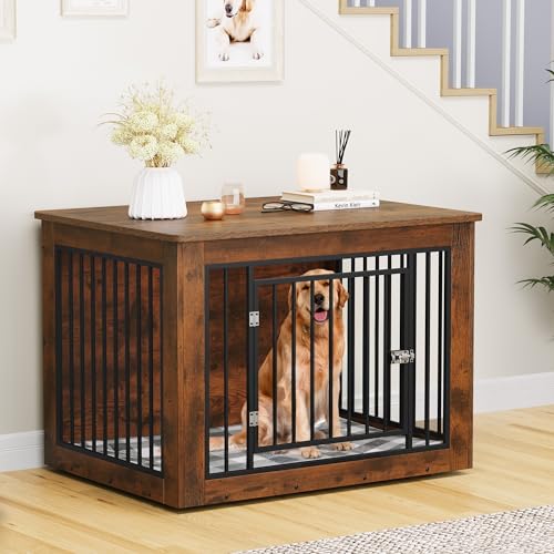 Dog Crate Furniture for Large Dogs Side End Table Indoor Kennel up to 60 lb Rustic Brown k7