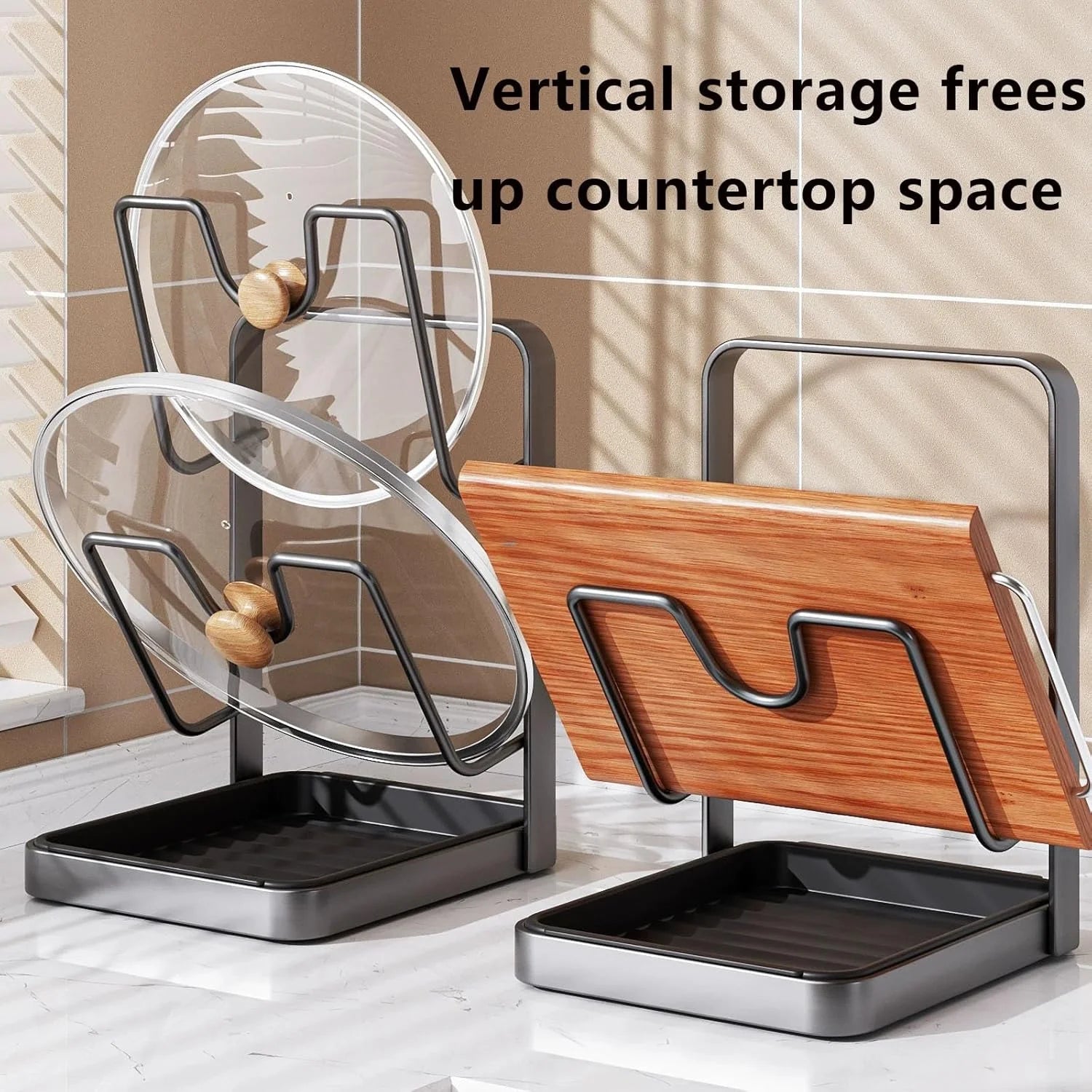 Stainless Steel Pot Lid Storage Rack with Drip Tray k7m
