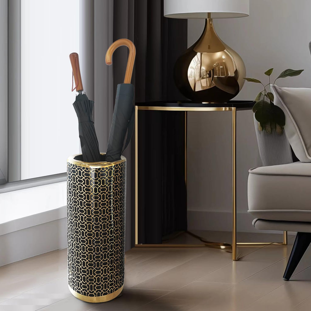 Ceramic Umbrella Stand Holder Indoor 18 Inch Black Gold k7