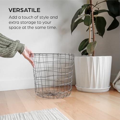 Wire basket for blankets toys pantry storage metal round organizer k7p