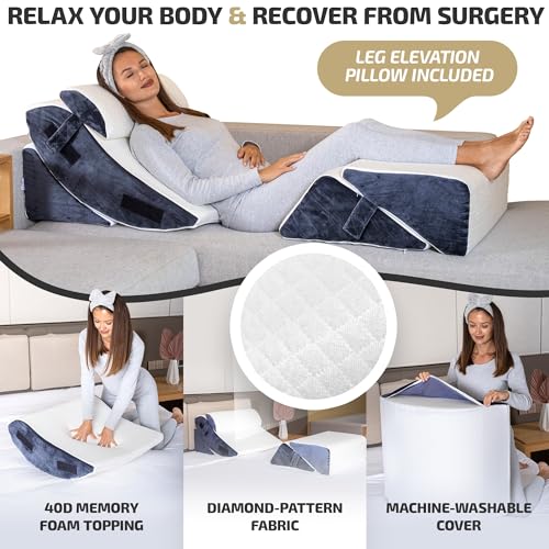 Adjustable Orthopedic Wedge Pillow Set with Leg Elevation Memory Foam Back Support Grey Cooling Fabric k7m