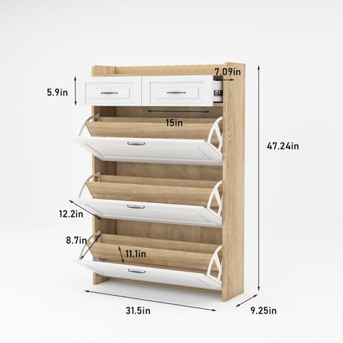 Shoe Cabinet with 3 Flip Drawers for Entryway k7m