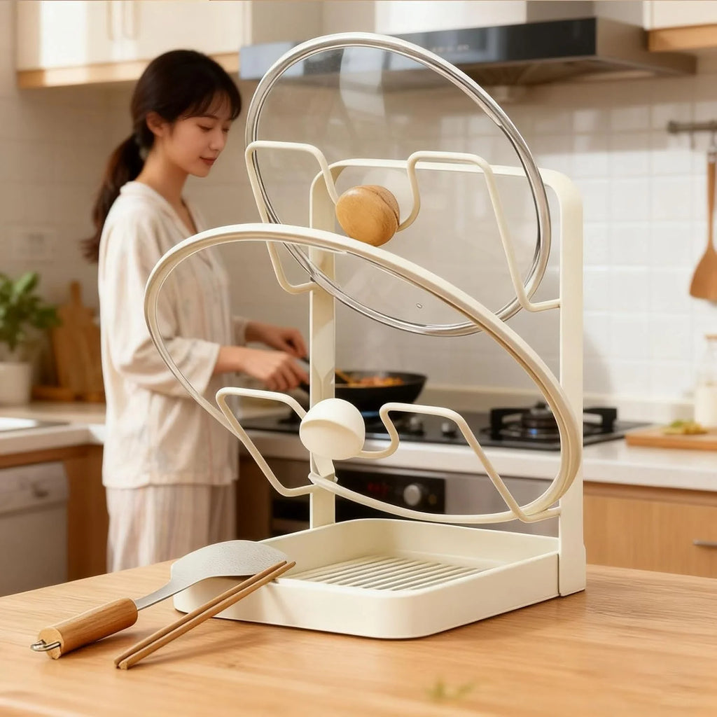 Stainless Steel Pot Lid Storage Rack with Drip Tray k7m