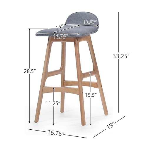 Mid-Century Modern Bar Stool Set of 2 Wood Counter Height Chairs with Footrests Charcoal k7