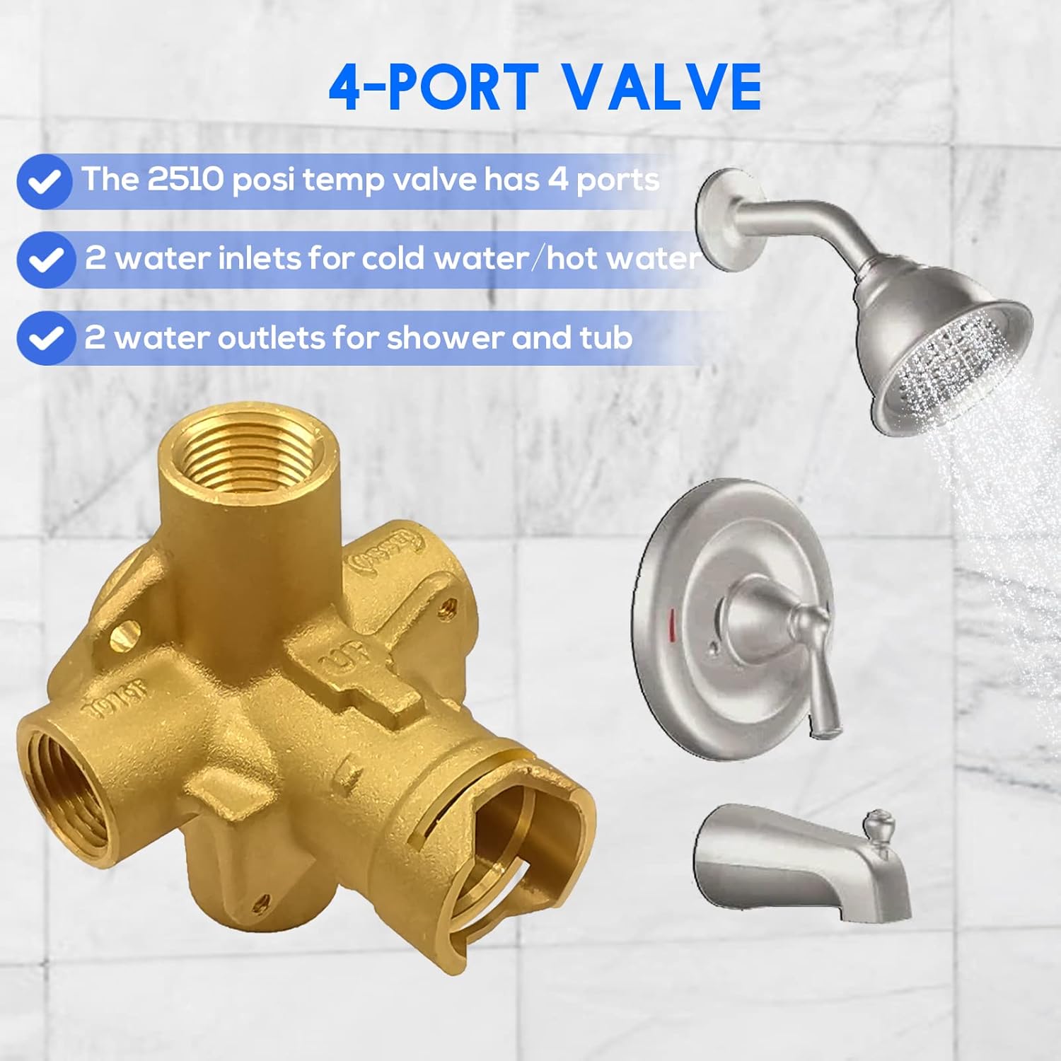 Brass Tub and Shower Valve 1/2 Inch IPS with Cartridge a7
