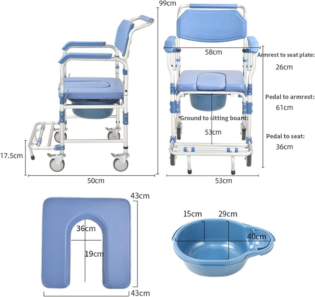 Toilet Chair with Wheels for Bathroom Shower Commode, Liftable Armrests, Easy Assembly for Elderly Disabled a7