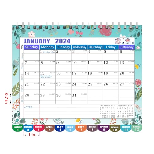 Desk Calendar 12 Months with To-Do List, Pink Floral a7