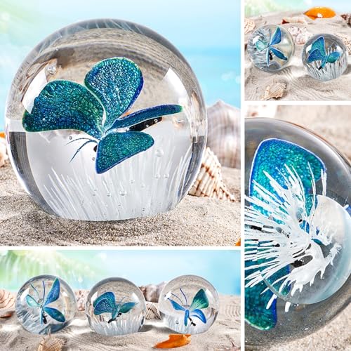 Hand Blown Glass Paperweight Ocean Decor k7m