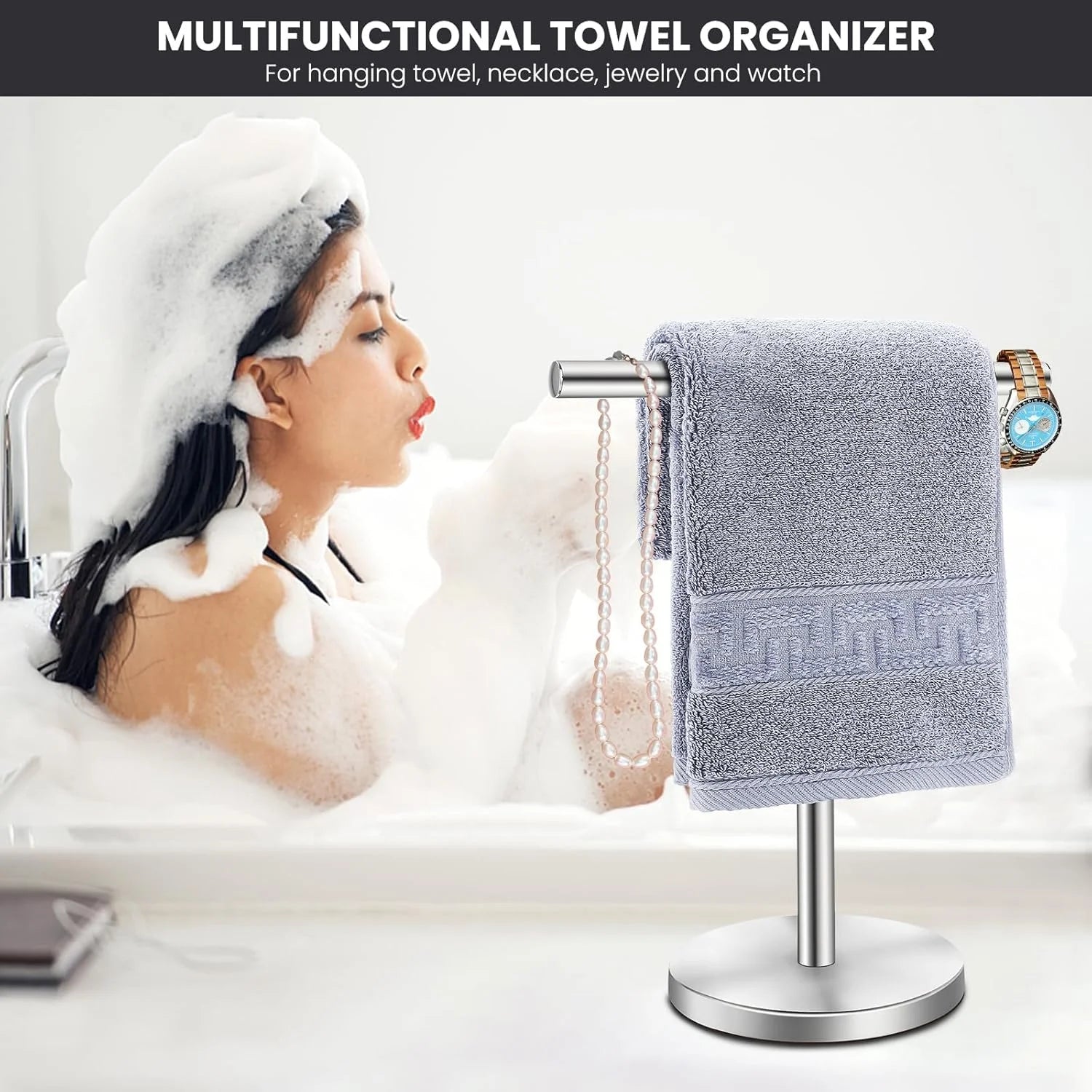 T-Shape Bath Towel Holder Stand Stainless Steel Matte Black k7