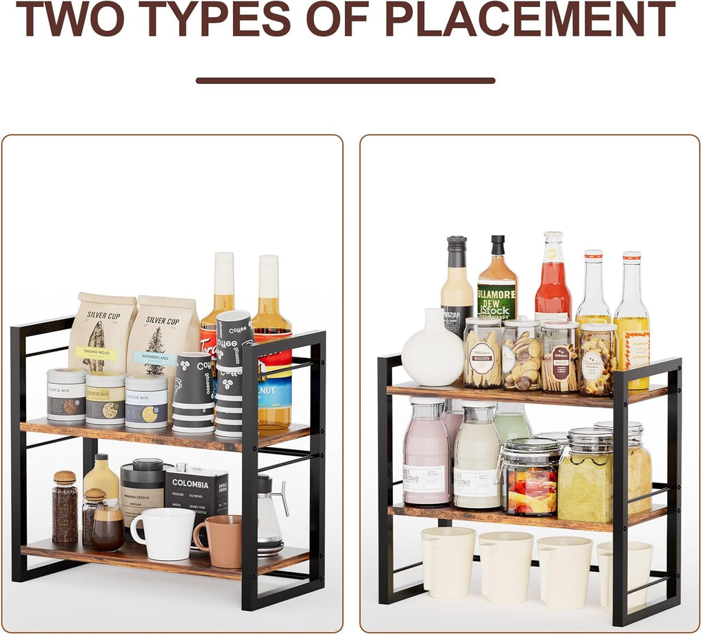 Spice Rack Countertop Organizer, 2 Tier Wood Shelf for Cabinet Tea Station a7