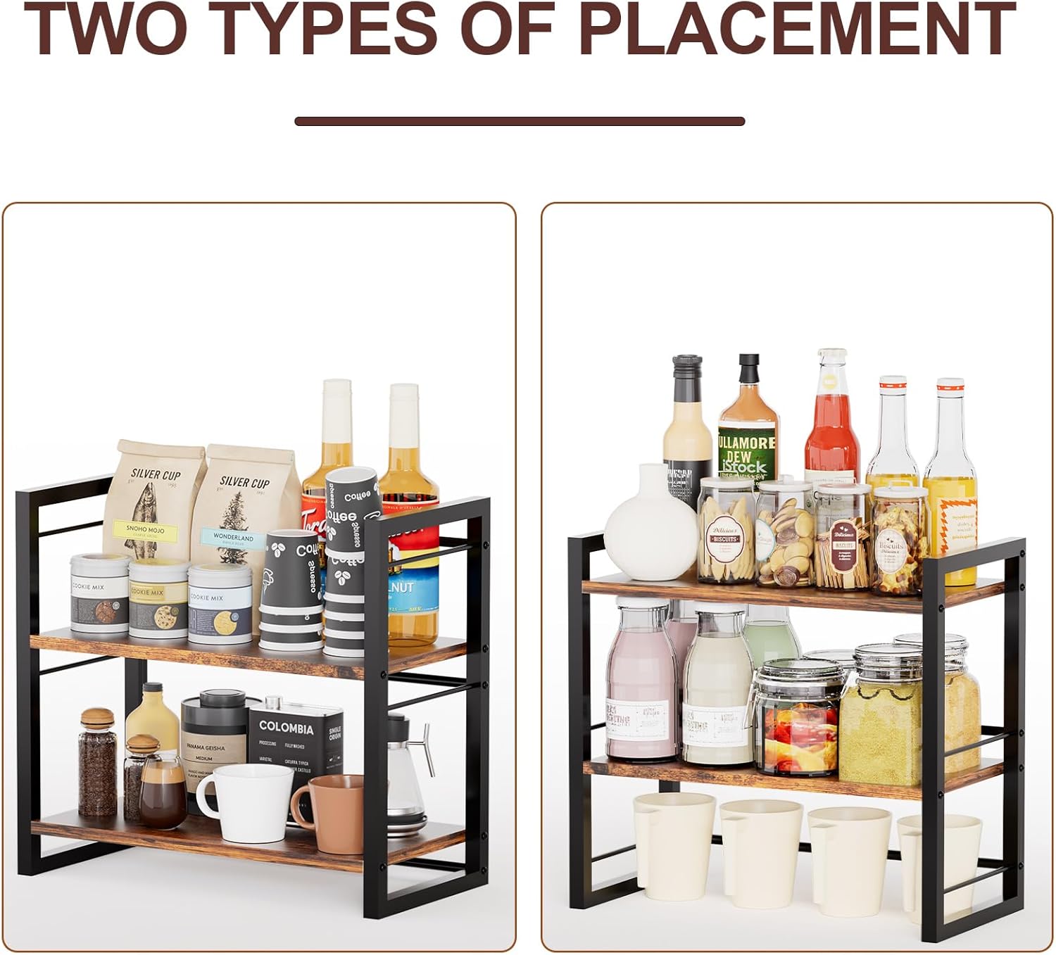 Spice Rack Countertop Organizer, 2 Tier Wood Shelf for Cabinet Tea Station a7