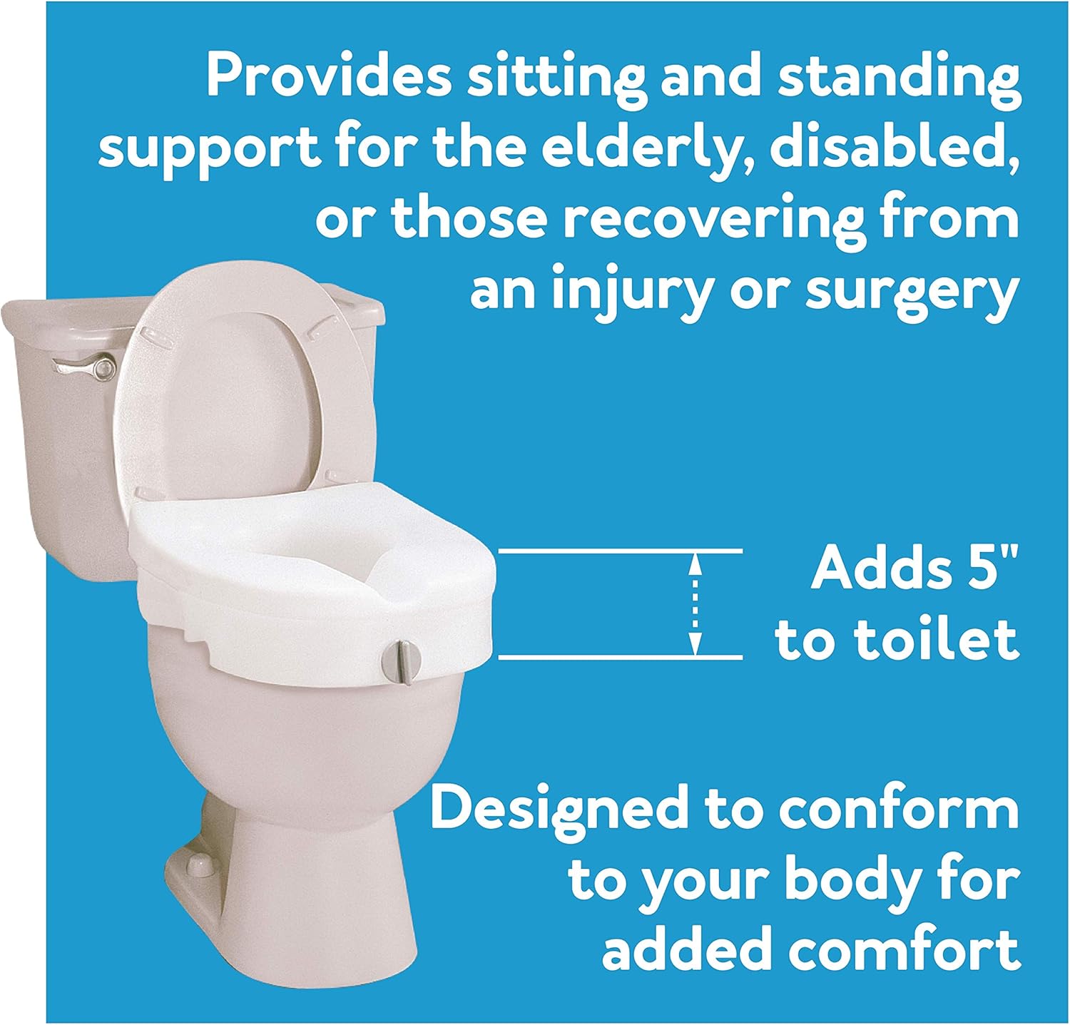 Raised Toilet Seat 5 Inch Lift Riser for Elderly White k7m