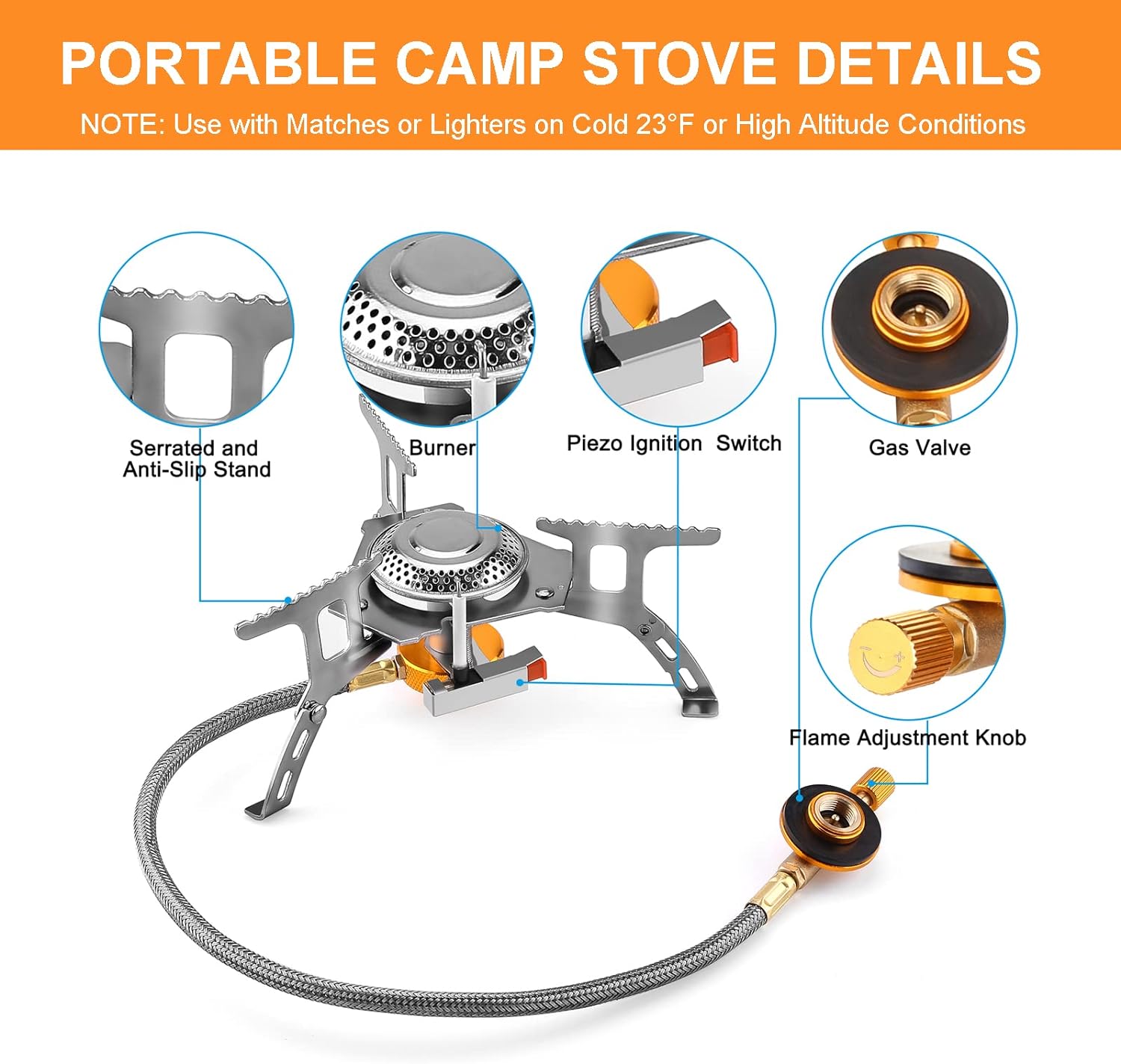 Camping Gas Stove 3700W Portable Burner with Piezo Ignition k7m