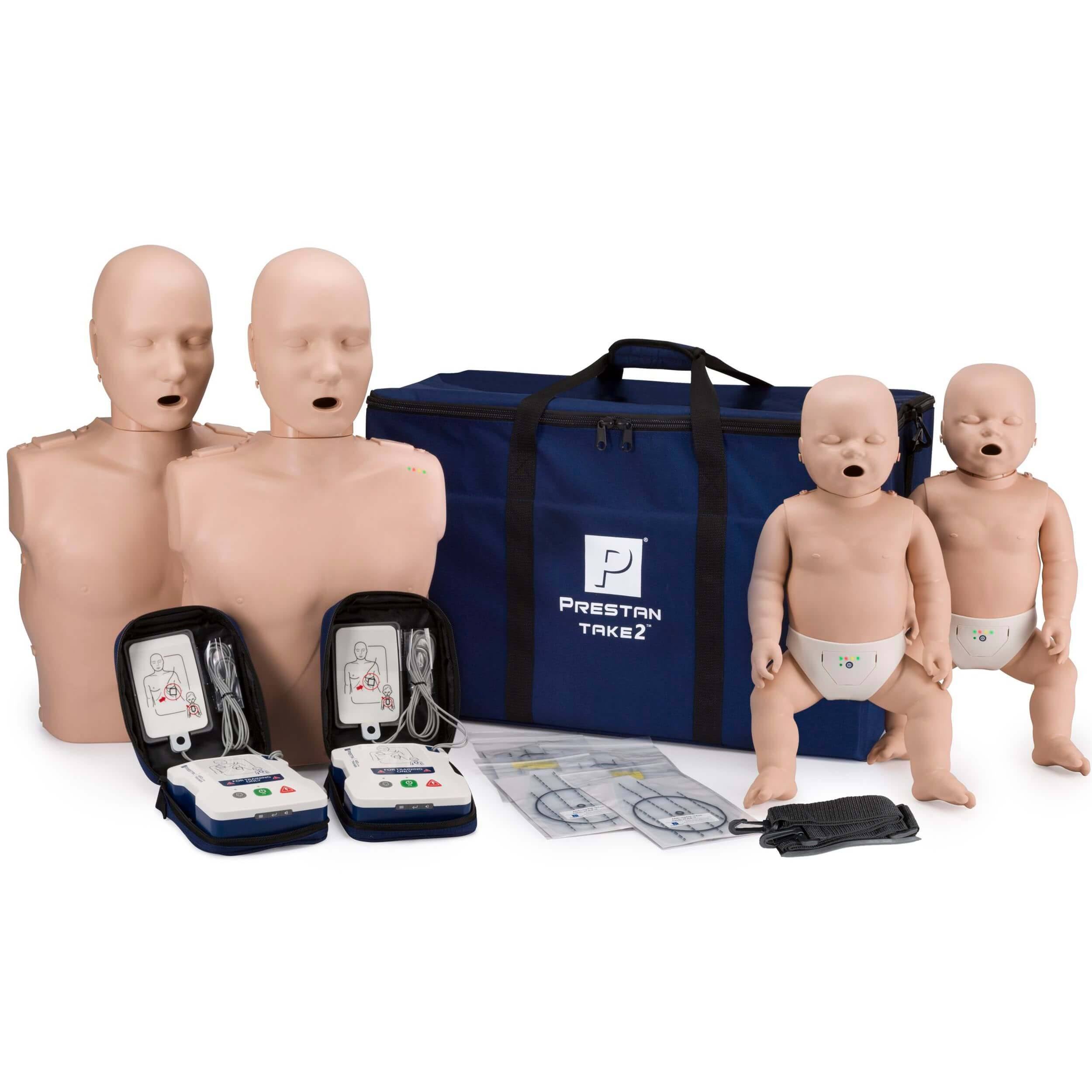 Prestan TAKE2 CPR Manikin u0026 AED Trainer Kit with Feedback (2-Adult, 2-Infant, u0026 2-AED UltraTrainers)