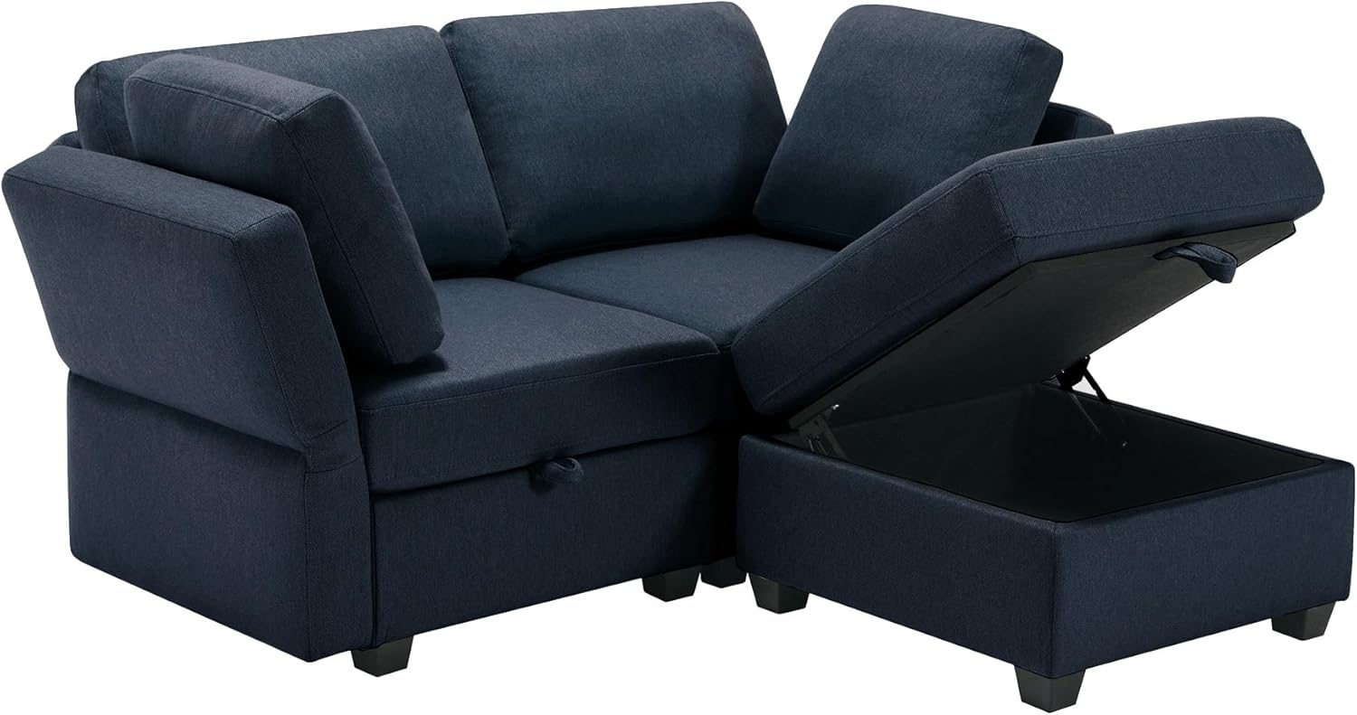 Small Sectional Sofa with Ottoman Storage Blue k7m