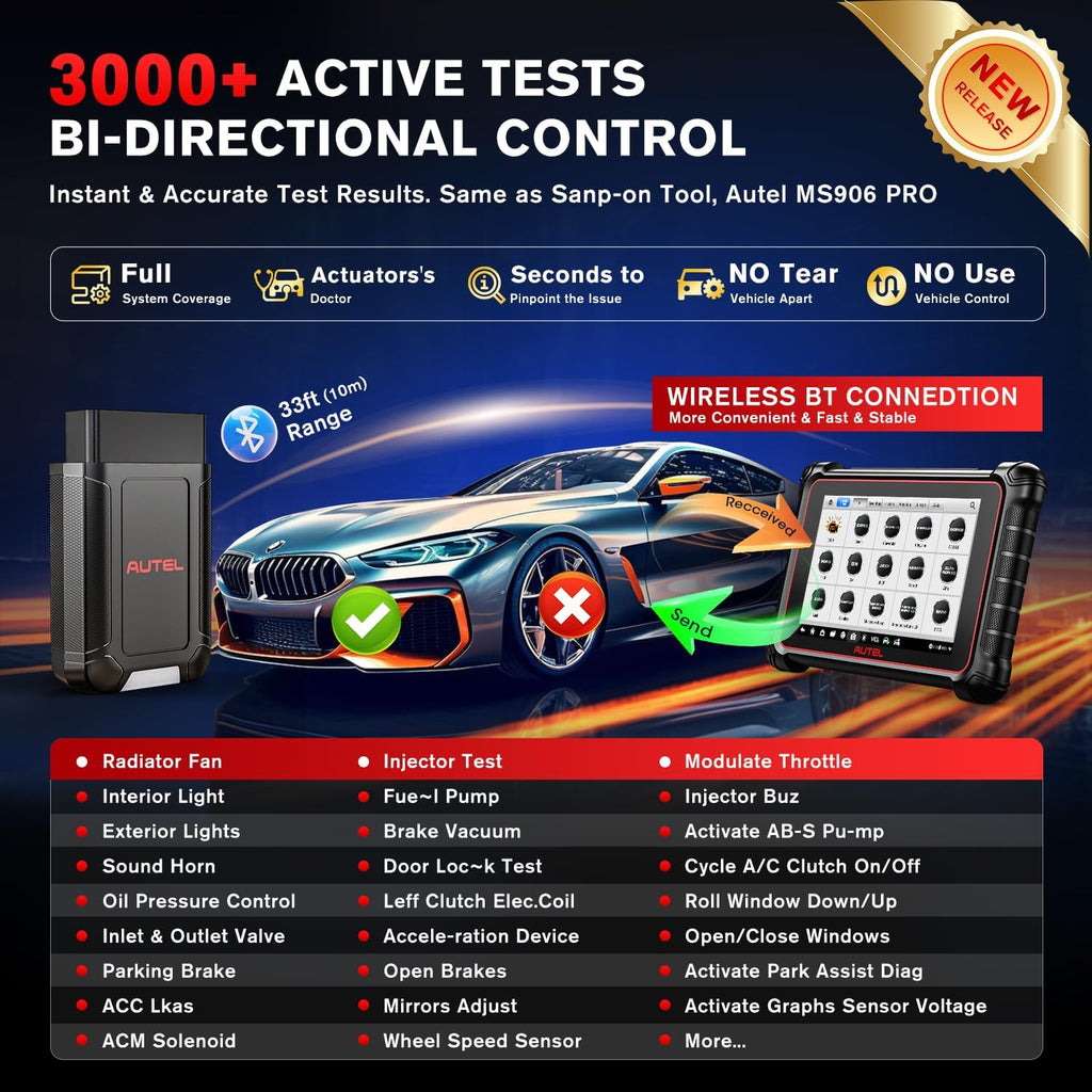 Autel Scanner MaxiCOM MK900-BT 2024 OS 11 Bidirectional Scan Tool 40+ Reset CAN FD DoIP 3000+ Active Tests WiFi Print k7
