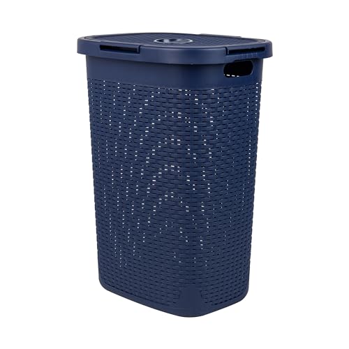 Slim Laundry Hamper with Lid, Wicker Style, Set of 2 Gray k7m
