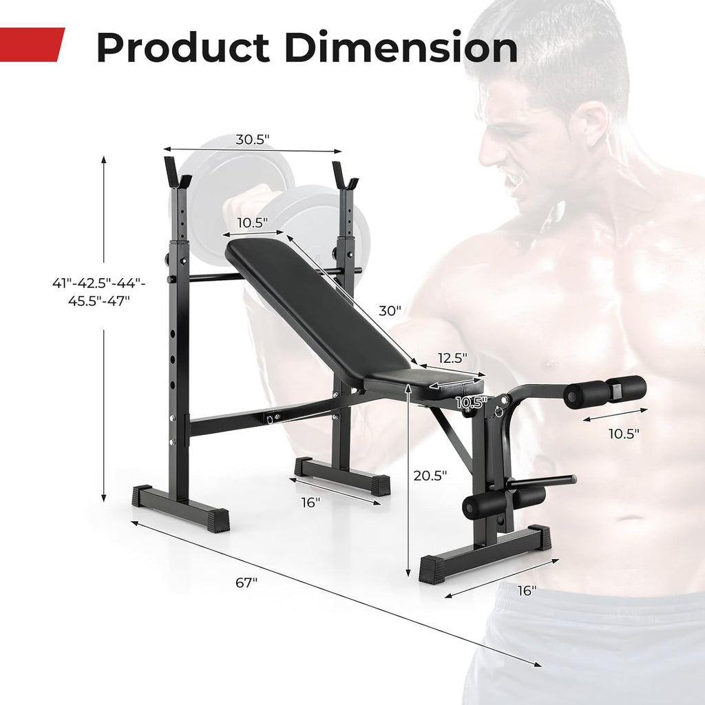 Adjustable Weight Bench Foldable with Squat Racks for Home Gym k7p