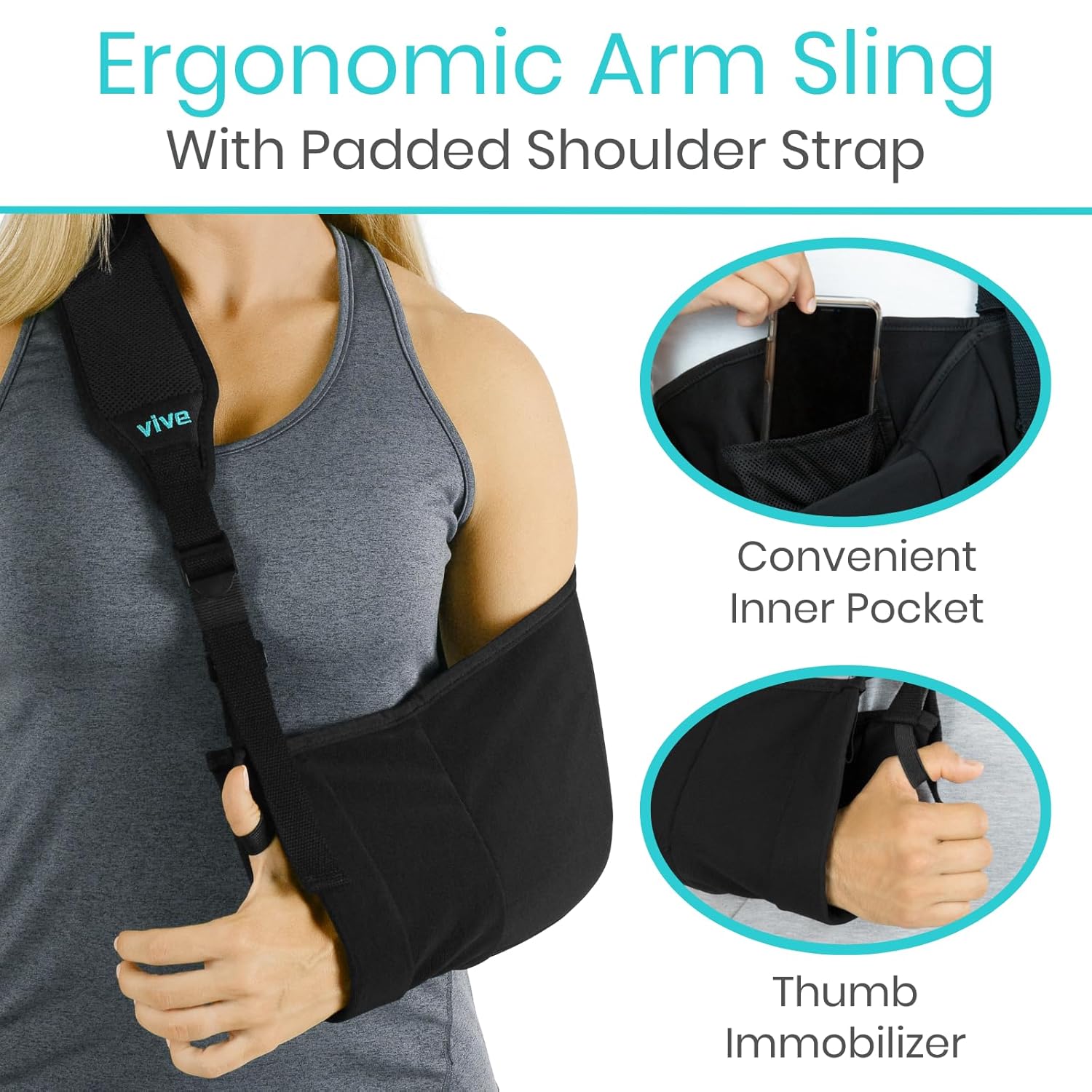 Arm Sling Shoulder Immobilizer Left Right Adjustable Padded Straps Black k7